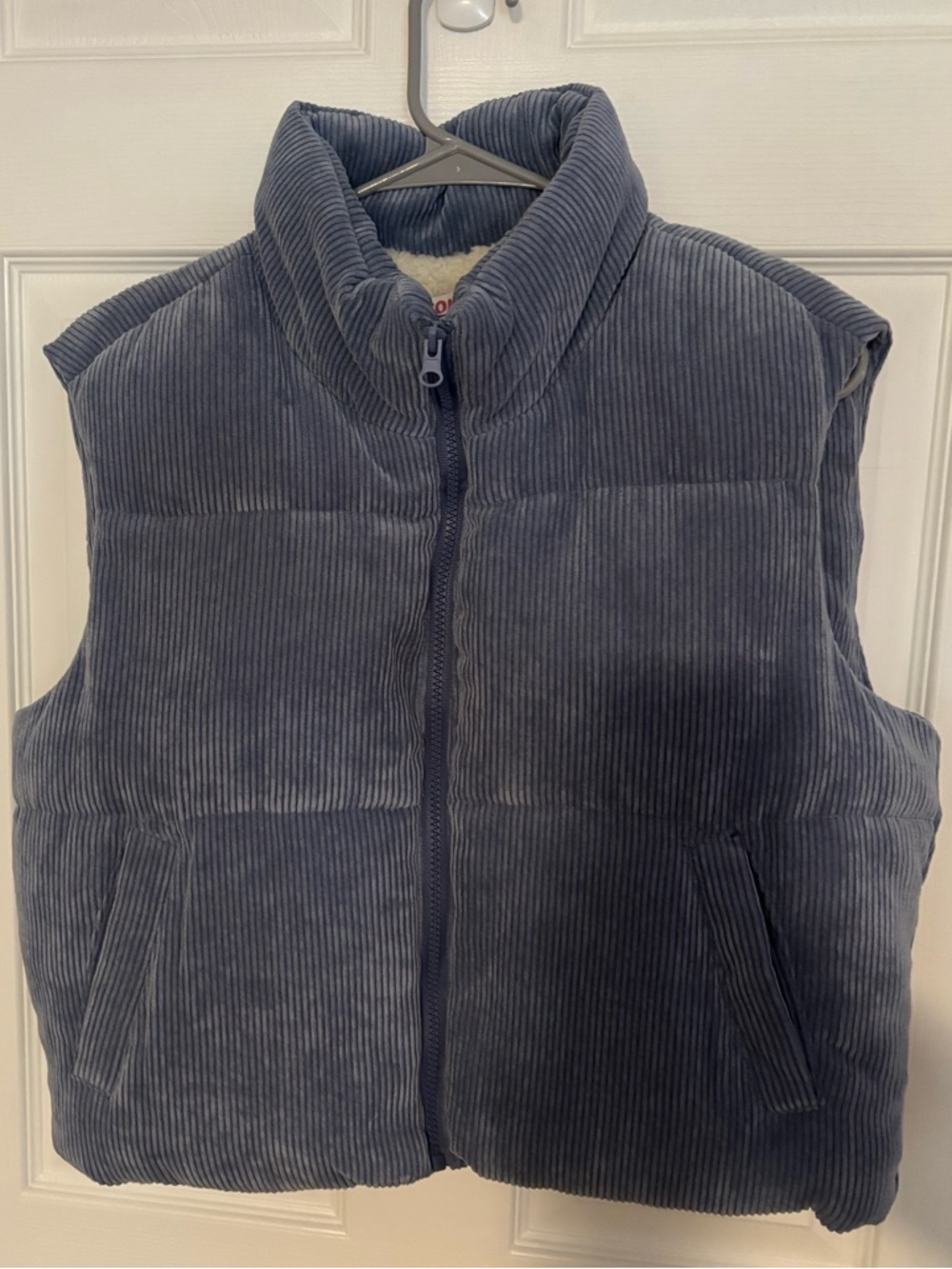 Ci Sono Blue Corduroy Collar Sherpa-Lined Vest